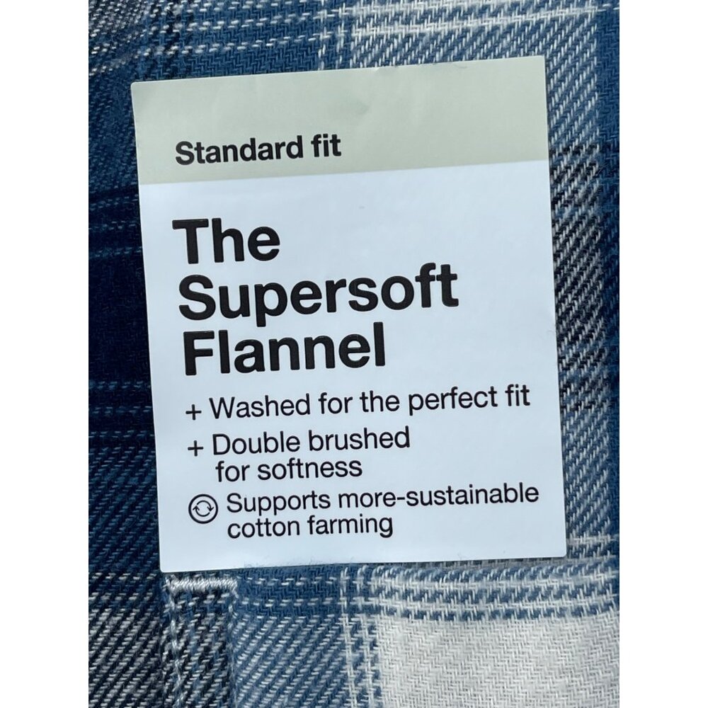 Sonoma Mens Blue & white Plaid Supersoft Flannel Shirt XL Standard Fit Cotton - Picture 4 of 7
